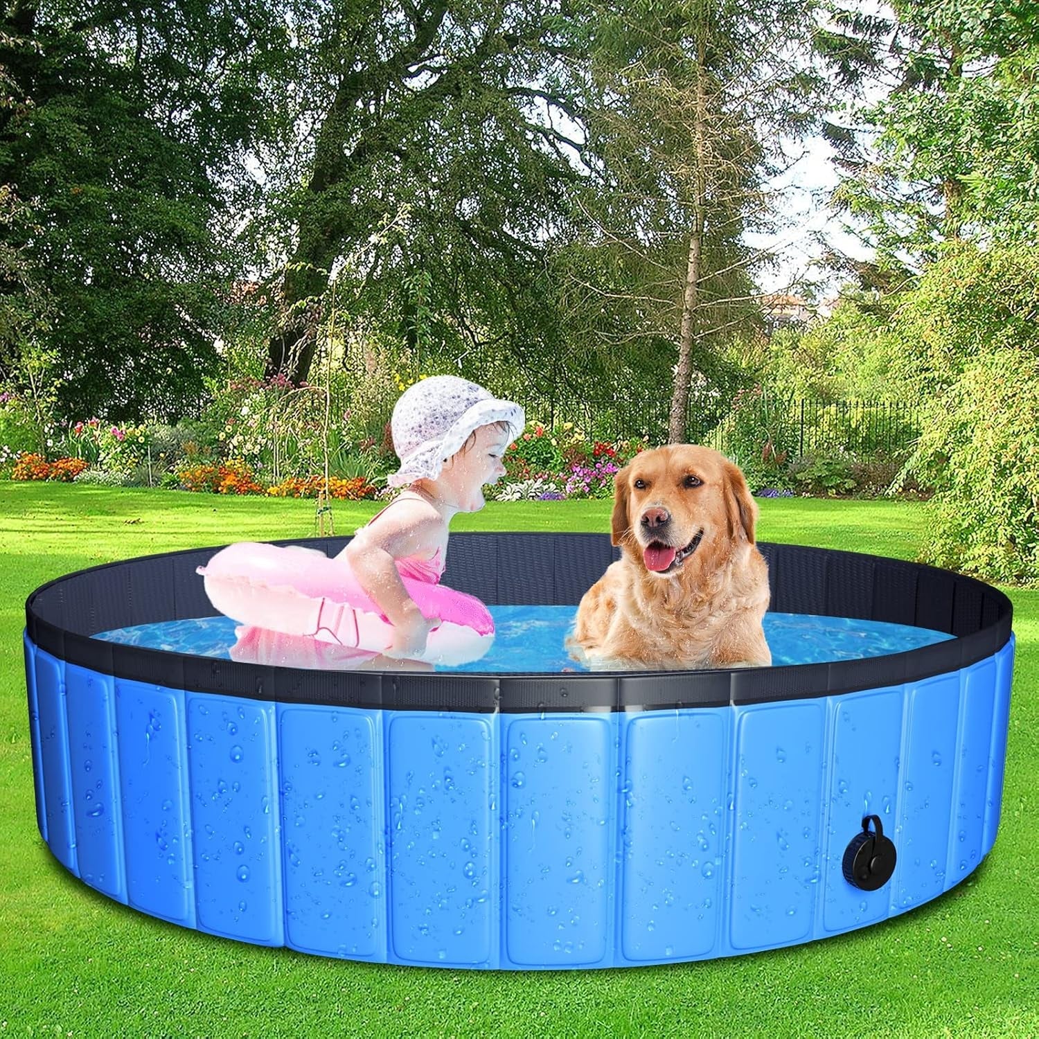 Foldable Pool 63"X12" XXL Portable Swimming Pool/Kiddie Pool, Hard Plastic Bath Tub for Indoor Outdoor for Pets Large Dogs Cats and Kids