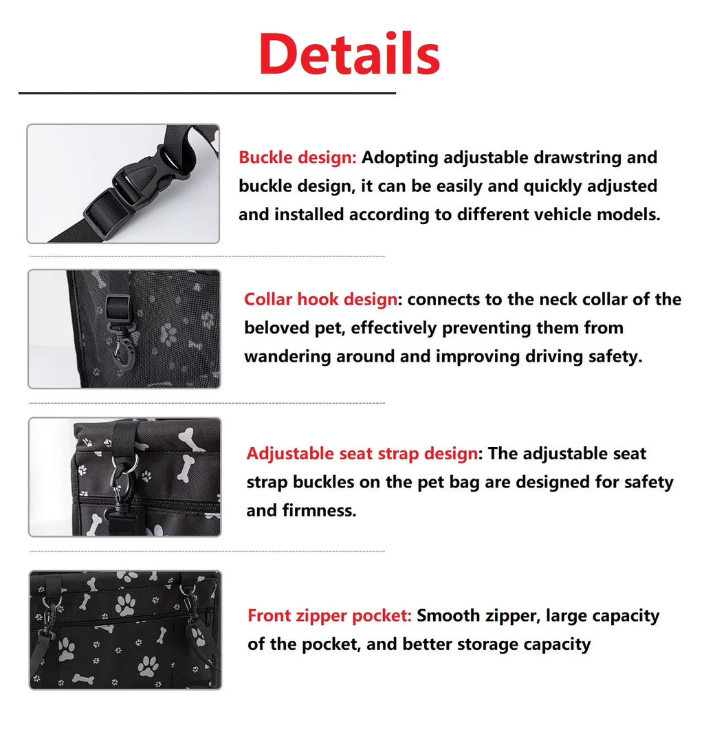Pet Dog Cat Car Seat Booster for Small & Medium Pets, Portable Breathable Foldable Pet Carrier Seat Safety Anti-Collapse for Travel with Seat Belt, Dark Gray