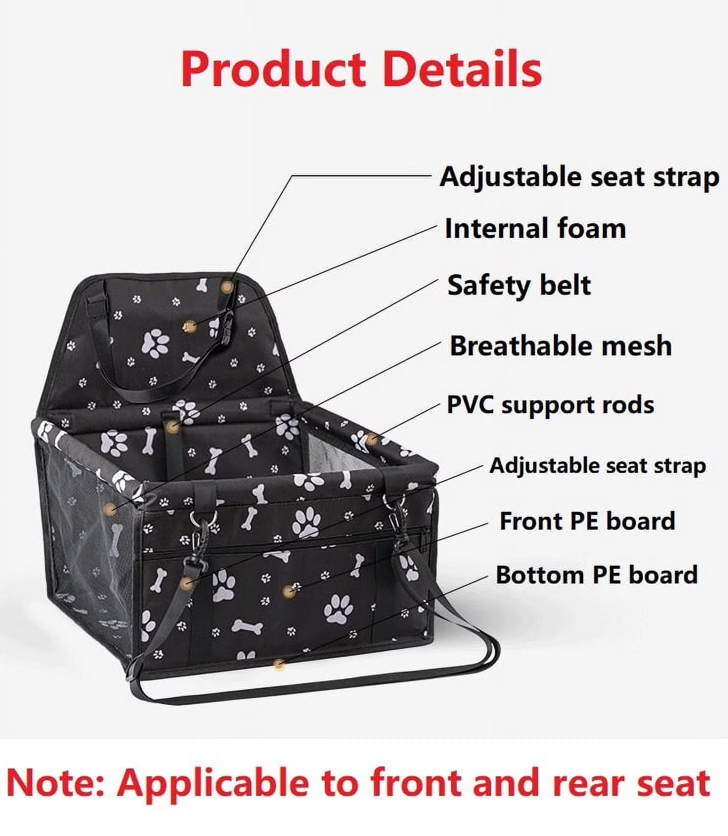 Pet Dog Cat Car Seat Booster for Small & Medium Pets, Portable Breathable Foldable Pet Carrier Seat Safety Anti-Collapse for Travel with Seat Belt, Dark Gray